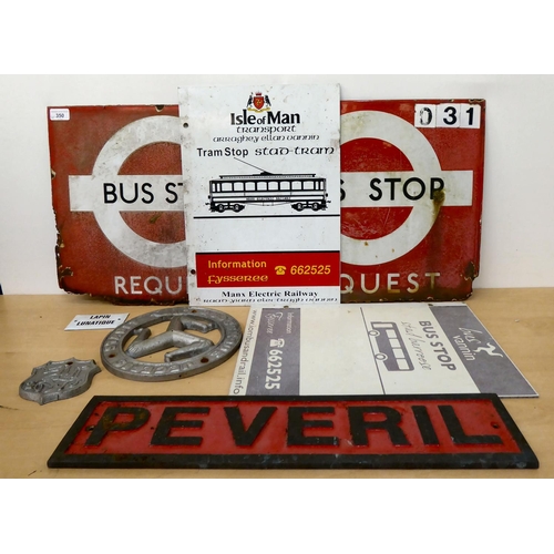 350 - Two vintage cast iron and enamel bus stop signs  15