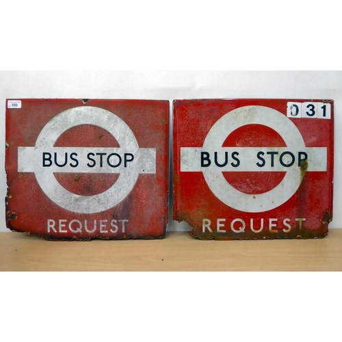 350 - Two vintage cast iron and enamel bus stop signs  15