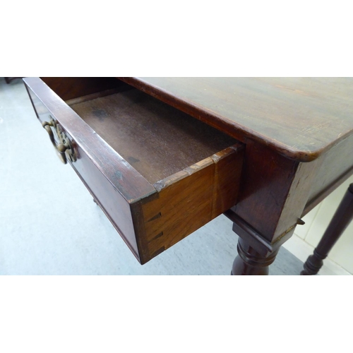 51 - A late 19thC mahogany two drawer side table, raised on turned legs  30