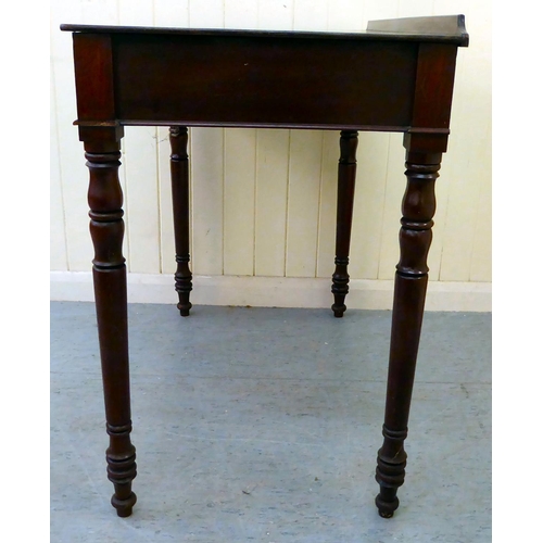 51 - A late 19thC mahogany two drawer side table, raised on turned legs  30