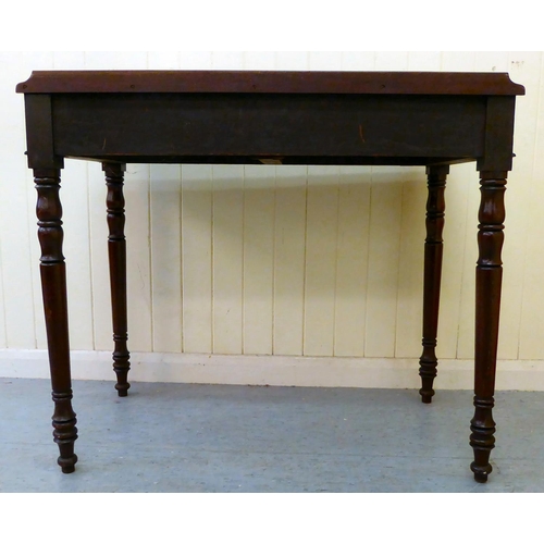 51 - A late 19thC mahogany two drawer side table, raised on turned legs  30