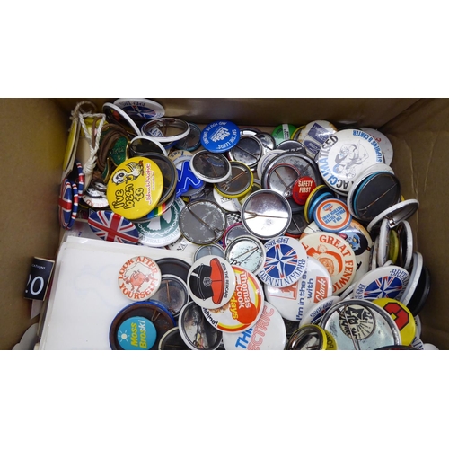 6 - A selection of 20thC badges, sticky, paper, card, fabric, metal and others: to include York Racing, ... 