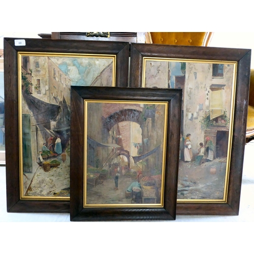 68 - Three works by Ricciardi - street market scenes  oil on canvas  bearing signatures  l... 