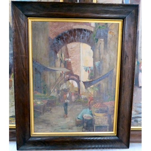 68 - Three works by Ricciardi - street market scenes  oil on canvas  bearing signatures  l... 