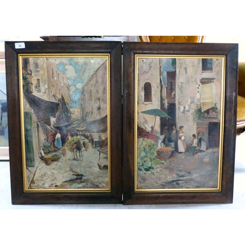 68 - Three works by Ricciardi - street market scenes  oil on canvas  bearing signatures  l... 