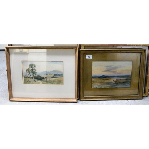 74 - Ten mainly mid 19th/mid 20thC watercolours  mixed subjects some bearing signatures  largest 14