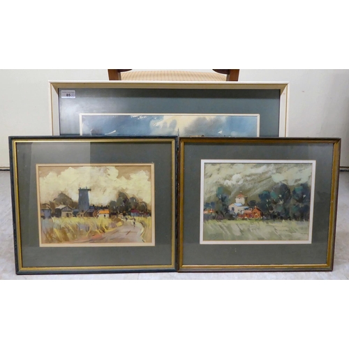 85 - Three works by Barker - landscapes  pastel & watercolours  bearing signatures  la... 