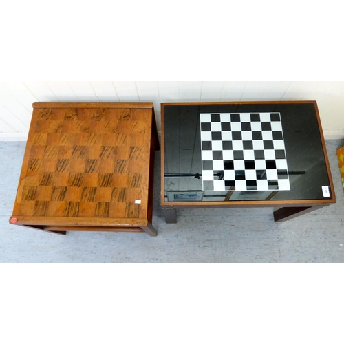 90 - Chessboard tables: to include a McIntosh teak example, raised on block legs  18