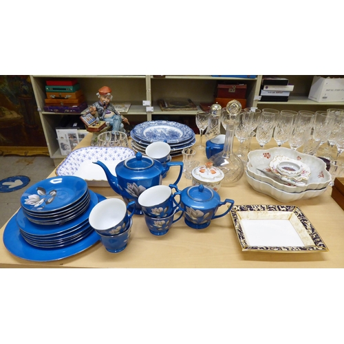 131 - Ceramics, glassware and flatware: to include pedestal wines 