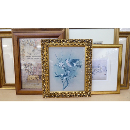 134 - Moulded gilt picture frames, hosting a variety of subject matter  prints  largest 22