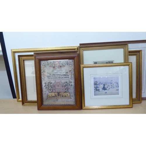 134 - Moulded gilt picture frames, hosting a variety of subject matter  prints  largest 22