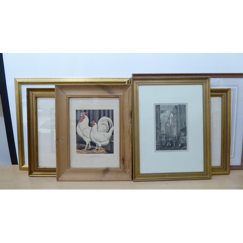 134 - Moulded gilt picture frames, hosting a variety of subject matter  prints  largest 22