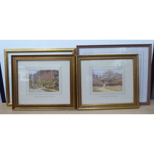 134 - Moulded gilt picture frames, hosting a variety of subject matter  prints  largest 22