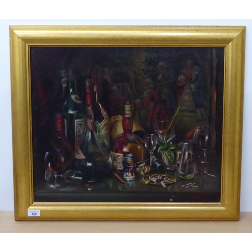 150 - SL Bennett - the detritus of a party on a table  oil on board  bears a signature & dated 1950  1... 