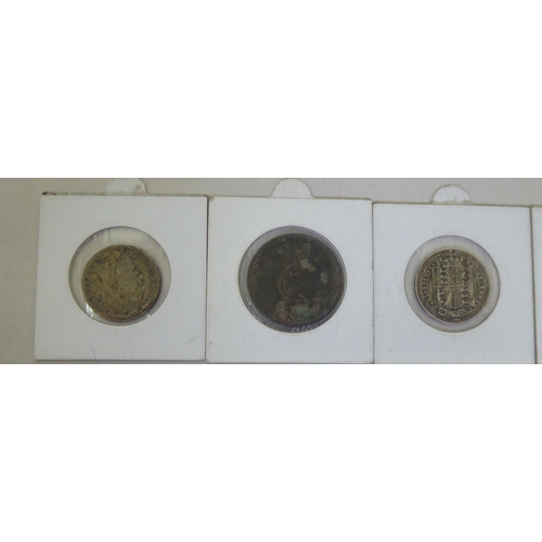 164 - Silver coins: to include a late Victorian shilling; and a bracelet