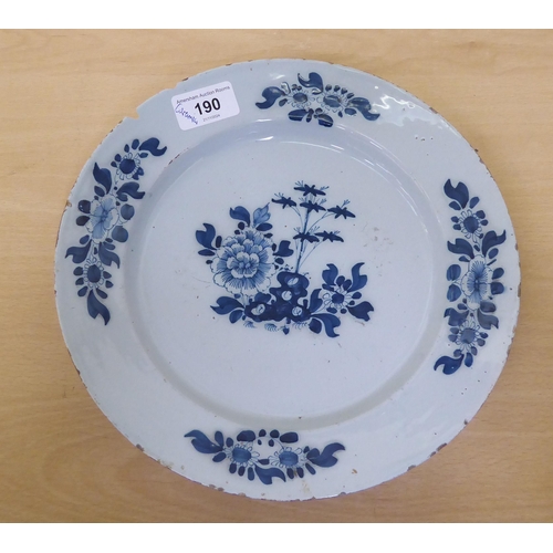 190 - 18th, 19th and 20thC ceramics: to include a tin glazed earthenware plate  10