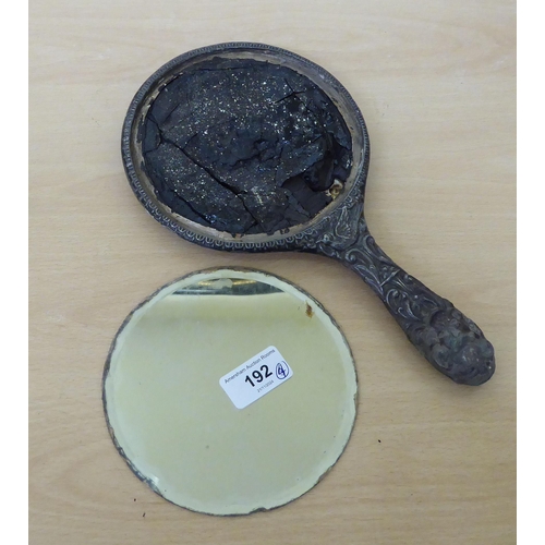 192 - Three white metal backed dressing table items; and an ice bucket  5