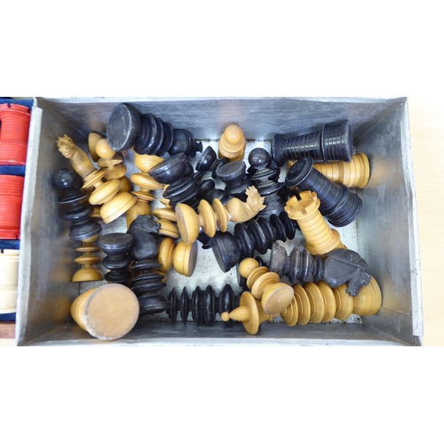 195 - Two chess sets, one wooden, one bone 