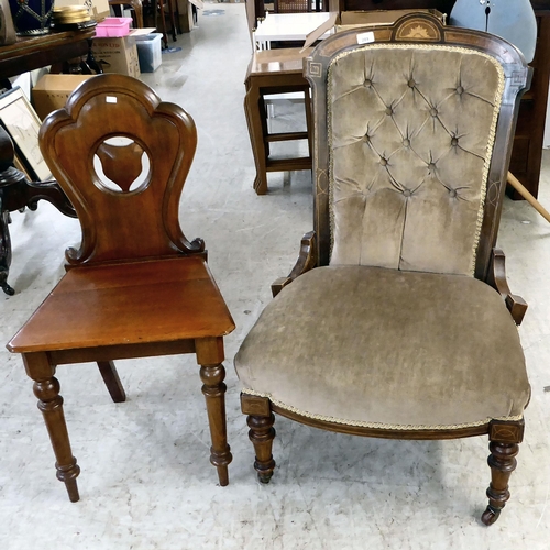 209 - Late Victorian/Edwardian mahogany furniture, viz. a nursing chair; a hall chair; and a stool