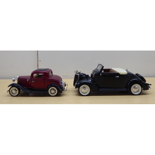 216 - Seven diecast and plastic model vehicles: to include a Solido 1/18 scale Peugeot 403 Cabriolet Grand... 