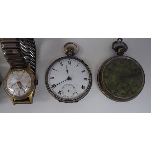 228 - Six various watches: to include a silver cased pocket watch, faced by a white enamel Roman dial