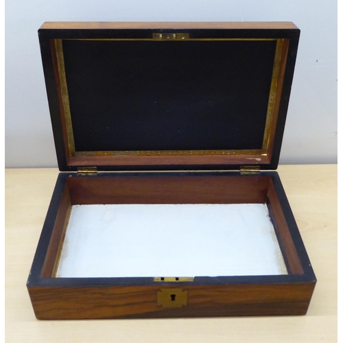 252 - Three dissimilar boxes: to include a mid Victorian burr walnut example with straight sides and a hin... 