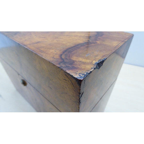 252 - Three dissimilar boxes: to include a mid Victorian burr walnut example with straight sides and a hin... 