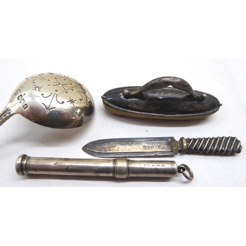 258 - Silver items: to include teaspoons; and miniature items  mixed marks 