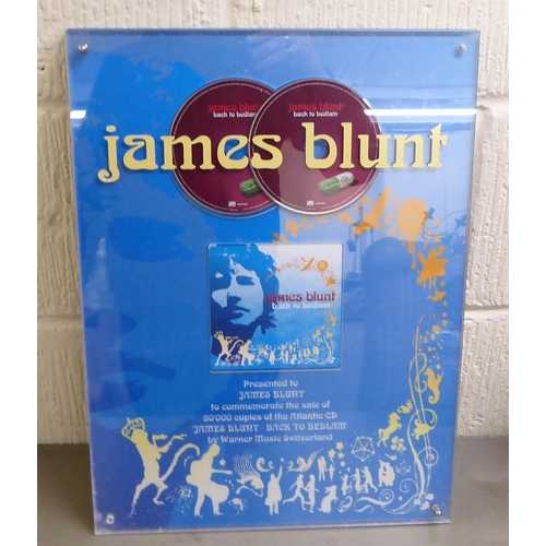 314 - Three framed collage dedications to James Blunt  mixed sizes  framed