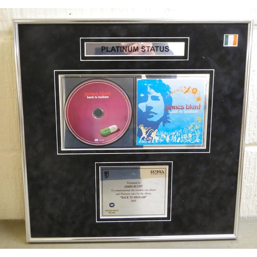 314 - Three framed collage dedications to James Blunt  mixed sizes  framed