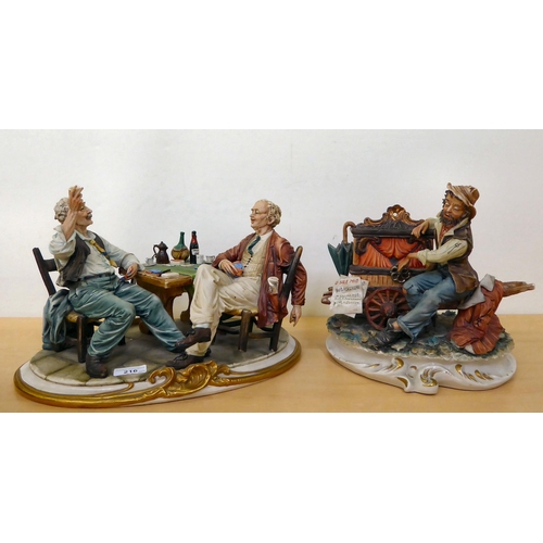 318 - Two Capo di Monte porcelain groups, two seated men, playing cards  11