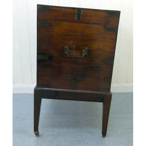 320 - A George III military design, brass bound mahogany and camphorwood chest with straight sides and a h... 