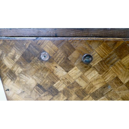 322 - A mid 20thC Japanese parquetry fruitwood veneered table top collector's chest with seven drawers, on... 