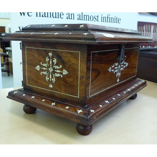 327 - A 20thC bone inlaid rosewood jewellery box, decorated with floral designs  8.5