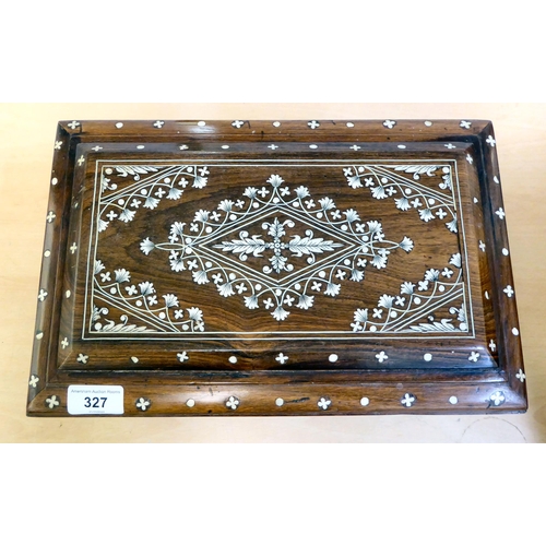 327 - A 20thC bone inlaid rosewood jewellery box, decorated with floral designs  8.5