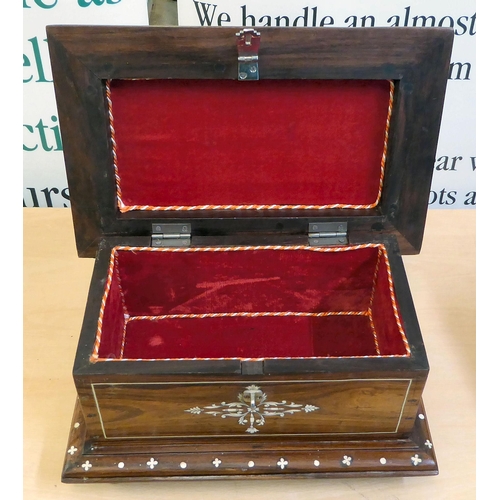 327 - A 20thC bone inlaid rosewood jewellery box, decorated with floral designs  8.5