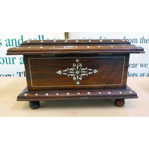 327 - A 20thC bone inlaid rosewood jewellery box, decorated with floral designs  8.5