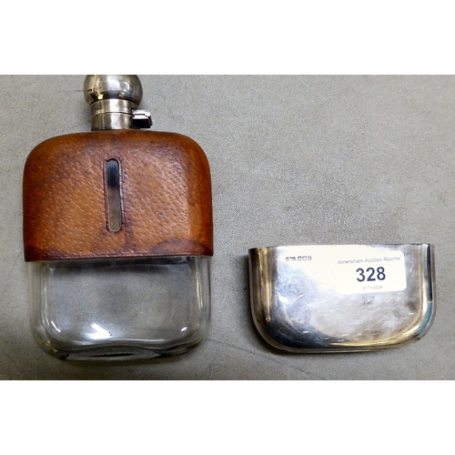 328 - A Queen Elizabeth II silver, glass and hide bound hip flask  James Dixon & Sons  Sheff... 