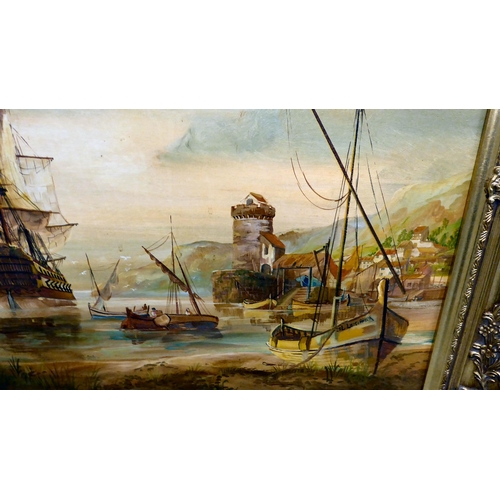 330 - JL Lemonnier - a selection of ships and boats pulling into shore  oil on canvas  bears a s... 