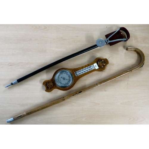 42 - A mixed lot: to include an equestrian walking cane, incorporating a 'hands' measure