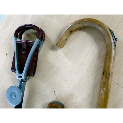 42 - A mixed lot: to include an equestrian walking cane, incorporating a 'hands' measure