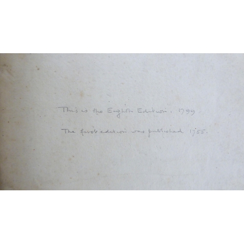 64 - Books: 'Johnsons Dictionary of the English Language' by Samuel Johnson, dated 1799 volume 1 A-K and ... 