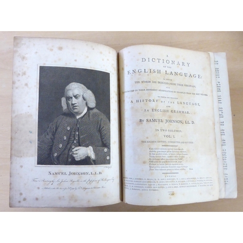 64 - Books: 'Johnsons Dictionary of the English Language' by Samuel Johnson, dated 1799 volume 1 A-K and ... 