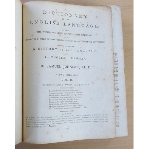 64 - Books: 'Johnsons Dictionary of the English Language' by Samuel Johnson, dated 1799 volume 1 A-K and ... 