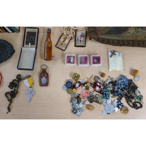 69 - Mainly religious themed collectables: to include coloured bead necklaces; and crucifix pendants