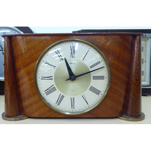 77 - Vintage and later mantel timepieces: to include a Smiths' 8 day example, in a mahogany case  6.... 