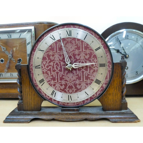 77 - Vintage and later mantel timepieces: to include a Smiths' 8 day example, in a mahogany case  6.... 