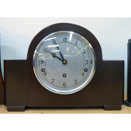 77 - Vintage and later mantel timepieces: to include a Smiths' 8 day example, in a mahogany case  6.... 