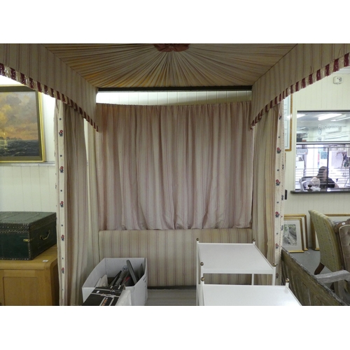 353 - A modern Victorian design mahogany four poster bed with spiral turned columns and a tapestry canopy ... 