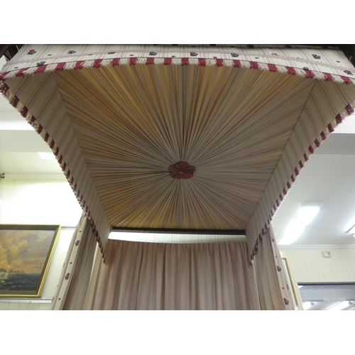 353 - A modern Victorian design mahogany four poster bed with spiral turned columns and a tapestry canopy ... 